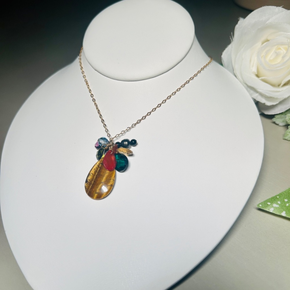 Earthy stylish Lauren Ralph Lauren Tiger’s Eye and Crystal Stone pendants